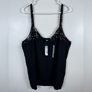 Old Navy Womens Sequin‎ Cami Top Black NWT XXL Knit Office Goth Party Base
